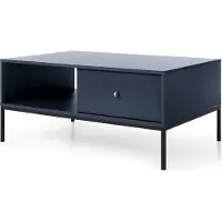 Emporius Furniture Table basse 150 cm Monti - Table de salon avec tiroirs, pieds métal 18 cm, poignées dorées (bleu + noir)