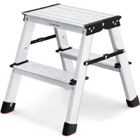 Markenlos Rootz Escabeau pliant - Tabouret portable - Escalier léger - Plastique aluminium - 45cm x 35.5cm x 38cm - 19cm plié - 1.8kg - Capacité 150kg