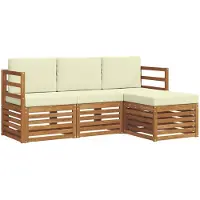vidaXL Ensemble de canapés d'extérieur avec coussins 4 pièces Nature et Crème