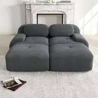 Sweiko Canapé 2 places en velours côtelé, modulable avec chaise longue, antidérapant, accoudoirs ergonomiques et rembourrage haute résilience pour le salon et la chambre, Grey