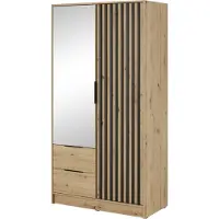 Emporius Furniture Armoire avec miroir 100 cm Fioro - Armoire du fabricant, armoire de chambre à coucher - armoire à portes battantes avec lamelles, 2 portes (chêne artisan)