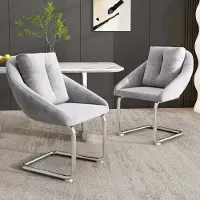 Sweiko Chaise de salle à manger en velours, lot de 2 avec coussins, chaise pivotante de luxe pour le salon et la chambre à coucher, chaise pivotante relaxante, pieds de support bombés, gris