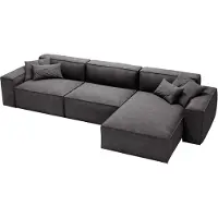 Emporius Furniture Canapé d'angle en L Figo - Canapé d'angle 265 cm, tissu velours, mousse souple - ottomane à droite, Canapé d'angle gris foncé (Whisper 15)