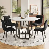 Sweiko Ensemble table et chaises (set de 5 pièces), table de salle à manger moderne hexagonale en marbre + 4 chaises de salle à manger en velours noir pour créer un restaurant chaleureux et moderne