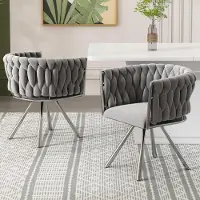 Sweiko Chaise de salle à manger en velours , lot de 2, chaise pivotante de salon-chambre à coucher de luxe, chaise pivotante de loisirs avec quatre pieds d'appui en métal, gris+argenté