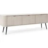Emporius Furniture Meuble TV à lamelles Gerly - Meuble TV 170 cm sur pieds, Loft, façades cannelées, 3 portes (Beige / Noir)