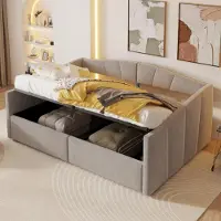 Fortuna Lit rembourré Lai Canapé-lit 140*200 cm, avec suspension hydraulique, avec sommier à lattes et accoudoirs, rayures classiques, double polyvalent, tissu velours doux pour la peau, gris clair