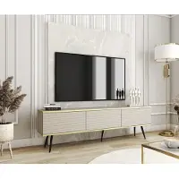 Emporius Furniture Meuble TV Rodi - Meuble TV 3 volets + MDF, pieds - Buffet TV 175 cm, Salon, PUSH TO OPEN (Beige + Noir)