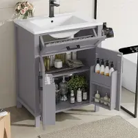 Sweiko 60 x 46 x 84,8 cm Armoire de salle de bains au sol avec lavabo,lavabo,entièrement laqué, étagères à double porte, tiroirs pratiques, étagères réglables, lavabo en céramique intégré,Gris
