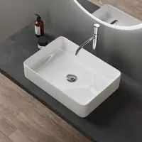 Doporro Lavabo Vasque à Poser Blanc 50x35x11 cm Lave Mains Rectangulaire en Céramique Revêtement NANO Easy Clean Brüssel105