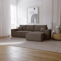 Emporius Furniture Canapé d'angle avec fonction sommeil Bergamo L - Canapé 275 cm avec coffre de lit - droite, Canapé d'angle en L, Canapé-lit, Tissu velours côtelé Marron (Poso 04)