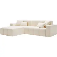 Emporius Furniture Canapé d'angle moderne Miral - Canapé d'angle en L, canapé 265 cm avec tissu velours, mousse souple - ottomane à gauche, canapé d'angle Crème (Komodo 10)
