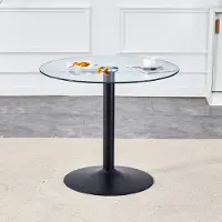 SUCCESS COURIER Table moderne et minimaliste à plateau en verre : avec un diamètre de 85 cm et une hauteur de 76 cm, elle est le choix idéal pour créer une ambiance légère