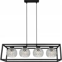 Light11 HOME Crystal Cage Lampe à suspendre - Plafonnier pour le salon, la chambre à coucher et la salle à manger - Suspension en métal et en verre - E27 - Chrome - 4-flamme