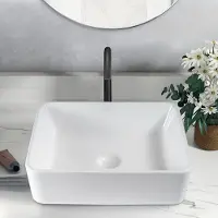 ZMH lavabo en céramique lavabo suspendu rectangulaire 48 × 37 × 13.5 cm lavabo suspendu avec trou de robinetterie lavabo à poser pour salle de bain WC table de toilette