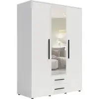 Bettso Armoire pivotante blanche MAXIVO à trois portes avec tiroirs et miroir