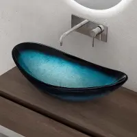 Doporro Lavabo à Poser Vasque en Verre Bleu Lave Mains Ovale de Salle de Bains Petit Lave-Mains pour WC 53,5x35,5x16 cm Minerva08