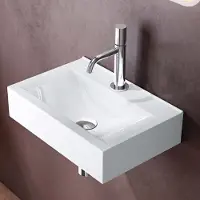 Doporro Lavabo à Poser Blanc Vasque Suspendu en Céramique Lave Mains Rectangulaire de Qualité pour Salle de Bain 46x30.5x10,5cm Brüssel118