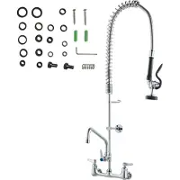 SucceBuy Robinet commercial avec douchette de prélavage, hauteur 91,4 cm, centre 20,3 cm, bec pivotant 30,5 cm, montage mural, en laiton, douchette extractible, pour évier 1/2/3 compartiments