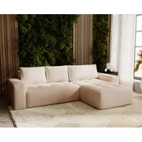 Emporius Furniture Canapé d'angle L Nevada 250 cm avec coffre de lit - droite, Canapé d'angle en L, Canapé-lit Beige (Trinity 4)
