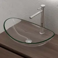 Doporro Lavabo à Poser Vasque en Verre Transparent Lave Mains Ovale de Salle de Bains Petit Lave-Mains pour WC 53,5x35,5x16 cm Minerva08