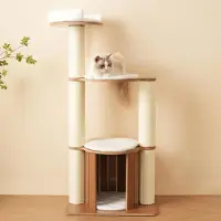 Zimilo Arbre à chat 135 cm, tronc XXL de 12 cm, 3 niveaux, avec maison pour chat et coussins amovibles, résistant à l'humidité, système anti-basculement, grand arbre à chat