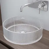Doporro Lavabo à Poser Vasque en Verre Transparent Lave Mains Rond de Salle de Bains Petit Lave-Mains pour WC 40x40x12 cm Minerva01