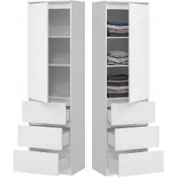 BDW , Armoire avec 3 tiroirs, 50×180,5×40 cm, blanc