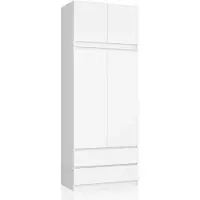 BDW , Monia Armoire, avec 2 tiroirs, blanc, 50Tx90Bx235H cm (4 tiroirs)