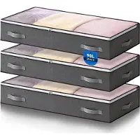Merkloos Boîtes de rangement à placer sous le lit, 3 pièces, avec fenêtre transparente, poignée, 90 litres, 100x50x18 cm, gain de place