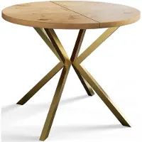 Alpi Möbel AlpiMeble Table de salle à manger ronde LOFT LITEN, table extensible diamètre : 100 cm/180 cm, table de salon, couleur : marron clair, avec pieds en métal doré