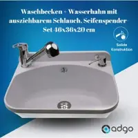 Adgo Évier de garage Gris clair Évier Avec Robinet Extractible Et Distributeur De Savon