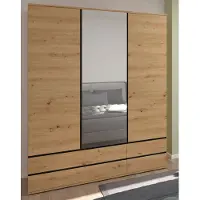 Feldmann-Wohnen Armoire Naxos à portes battantes avec miroir 165 x 58 x 210 cm, chêne artisan noir mat