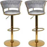 Supfine Lot de 2 tabourets de bar avec dossier en velours, pivotants à 360°, réglables en hauteur, tabourets de bar, tabourets de bistrot, gris