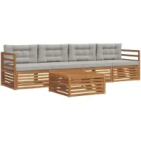 vidaXL Ensemble de canapés d'extérieur avec coussins 5 pièces Naturel et gris clair