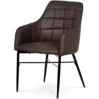 Autronic Chaise de salle à manger, revêtement en tissu noir en cuir vintage, base en métal à quatre pieds,