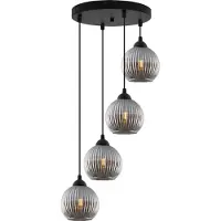 Light11 HOME Lampe à suspendre RIFFLE Noir 4 flammes Verre Boule Gris E27