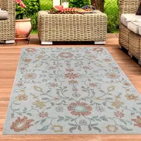 Carpetia Tapis design motif floral pour intérieur et extérieur crème, multicolore Taille - 120 cm Rond