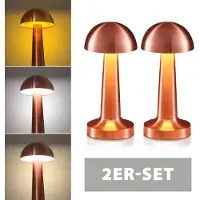 Eaxus Lampes de table LED sans fil Mushroom, lot de 2, métal cuivré de haute qualité,tactile, 3 couleurs de lumière réglables, batterie rechargeable avec câble de recharge USB-C