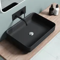 Doporro Lavabo Vasque à Poser Gris Noir Mat 55cm Lave Mains en Fonte Minérale Rectangulaire Arrondi 55x40x13cm Colossum812