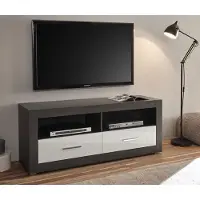 IMV Meuble TV bas Etero 150 cm, béton foncé / blanc brillant, style moderne