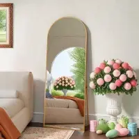 UnboxG Miroir corps entier arc, 165 × 60 cm sur pied avec cadre doré, Grand miroir mural à poser, à appuyer ou à suspendre, miroir de sol pour chambre à coucher, salon