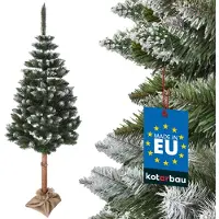 KOTARBAU Sapin de Noël artificiel « Neige » 220 cm, sapin diamant, monté sur un tronc en bois avec support en plastique, sapin de Noël artificiel