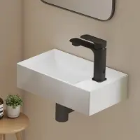 Emke Lavabo suspendu en céramique Rectangulaire 380x220mm Blanc Brillant Lave-mains peu encombrant pour WC invités & petite salle de bains