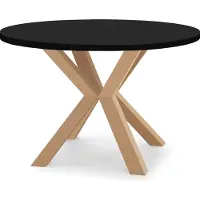 Dekori.Interiors Table ronde à rallonges pour salle à manger RAL avec pieds en bois, style loft, industriel, diamètre : 110 / 210 cm, couleur : noir / hêtre naturel