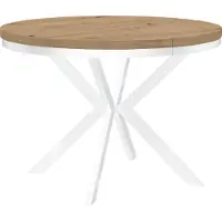 Dekori.Interiors Table de salle à manger ronde, blanche, modèle ENDIK, 110/210 cm, extensible, en chêne "Artisan" avec structure en métal. Style industriel, loft