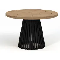 Dekori.Interiors Table de salle à manger ronde pliante, DOVER - style industriel/loft avec pieds à lattes, diamètre : 100 / 150 cm, couleur : chêne artisanal / noir