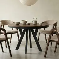 Dekori.Interiors Table ronde à rallonges pour la salle à manger, PERO avec un piètement à anneaux, style loft, scandinave, diamètre : 90 / 190 cm, couleur : Lefkas / noir