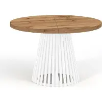 Dekori.Interiors Table de salle à manger ronde pliante, DOVER - style industriel/loft avec pieds à lattes, diamètre : 100 / 150 cm, couleur : chêne wotan / blanc