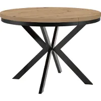 Dekori.Interiors Table ronde à rallonges pour la salle à manger ENDIK avec piétement à anneaux et pieds en métal, diamètre : 110 / 160 cm, couleur : chêne Artisan / noir